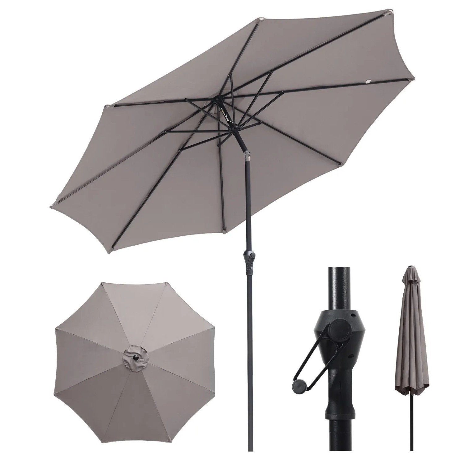 Sekey Sonnenschirm 300 cm Alu Gartenschirm Rund Marktschirm Knickbar mit Kurbel