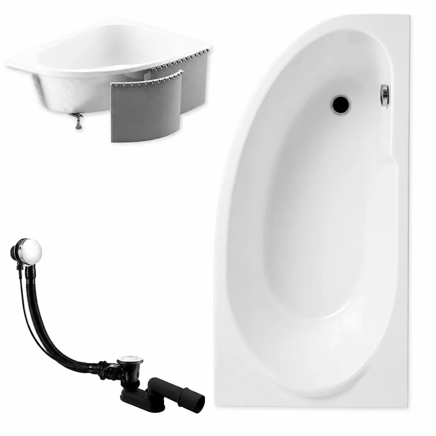 KOLMAN Badewanne Eckwanne 140 x 70 Cm Rechts Mit Styroporverkleidung Inkl. Ablauf Und Füße