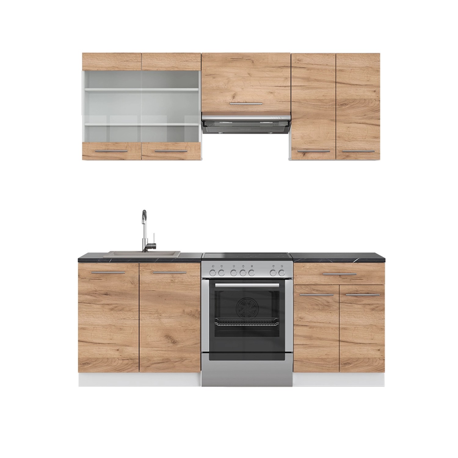 Vicco Fame-Line Küchenzeile Goldkraft Eiche/Weiß 200 cm AP Anthrazit günstig online kaufen