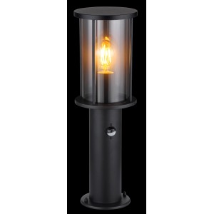 Schwarze Globo Außenleuchte Gracey aus Edelstahl mit Sensor, 45 cm hoch.