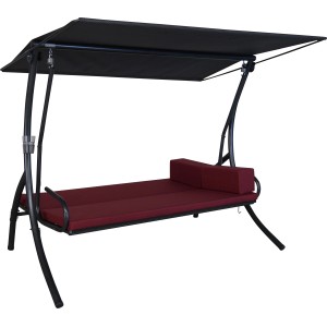 Angerer Hollywoodschaukel Elegance Tolar Rot mit Liegefunktion und schwarzem Sonnendach.