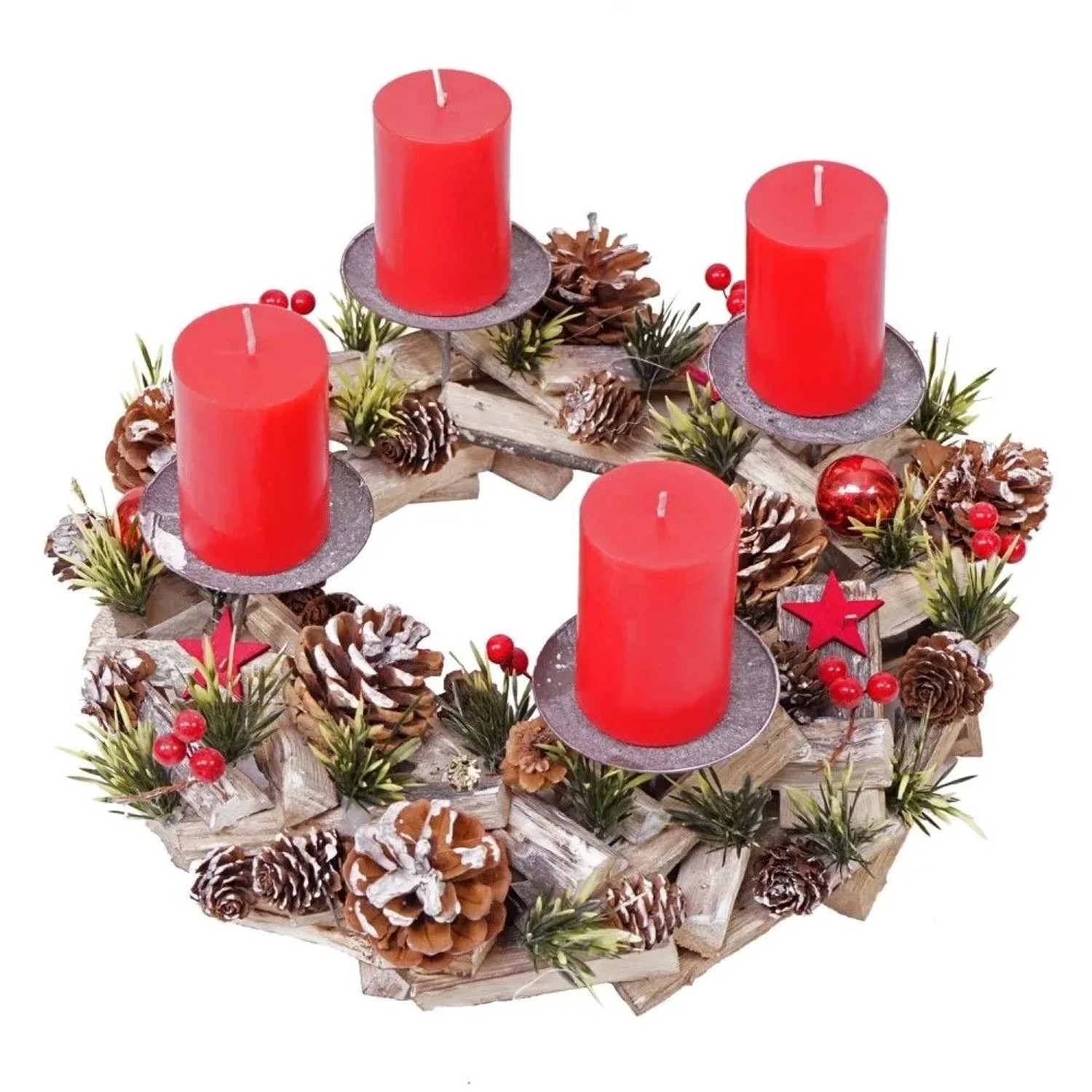 MCW Adventskranz H50 Holz Inkl. 4x Kerzen Rot