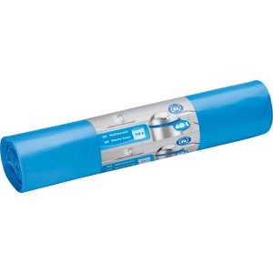Aufgerollte, blaue Müllbeutel (60 l) im 10er-Pack für die Abfallentsorgung.