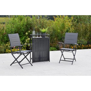 Merxx Florenz 3-tlg. Gartenmöbel-Set mit Klappsesseln und Balkonklapptisch in Graphit und Grau.