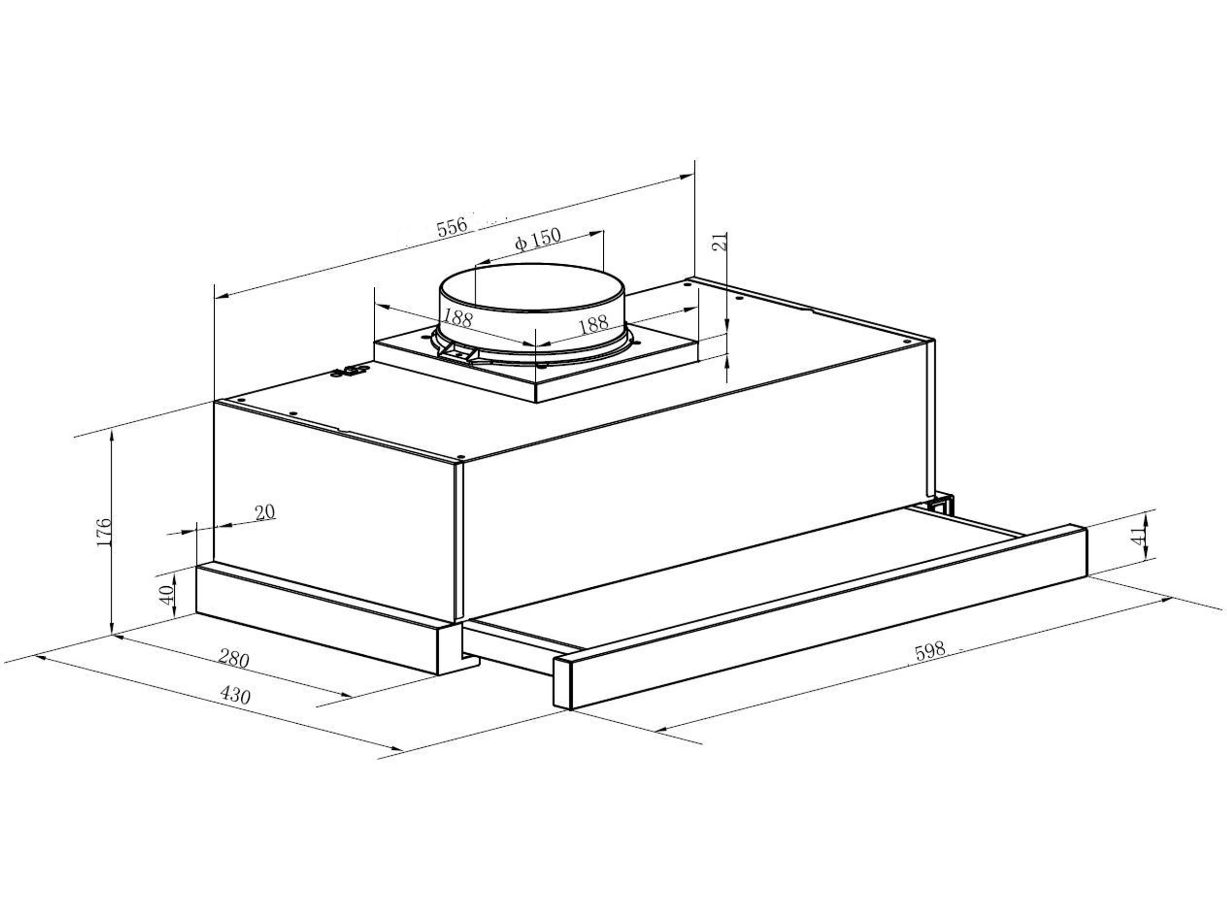 Produktbild von HTCH-MD400IX 60 Cm Teleskop- / Unterbau-Dunstabzugshaube - 400 M³/h