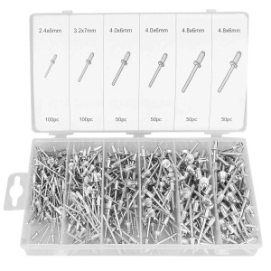 Tifler Aluminium Blindnieten, 400 Stück in Sortimentsbox mit verschiedenen Größen.