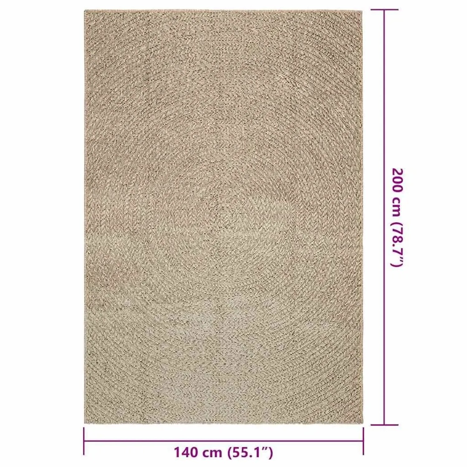 Beiger vidaXL Outdoor-Teppich ZIZUR, 140x200 cm, Jute-Optik mit rundem Design.