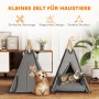 Graues PawHut Katzenzelt mit Hund und Katze. Gemütliches Katzenhaus im Tipi-Design.
