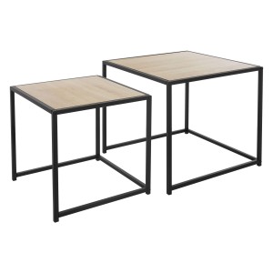ML-Design Beistelltisch 2er Set, quadratisch, schwarz/Eiche, moderne Wohnzimmertische.
