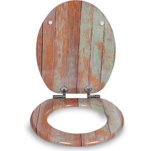 Sanfino WC-Sitz Blue Wood mit Absenkautomatik, Holz-Optik. Toilettendeckel für Standard WCs.