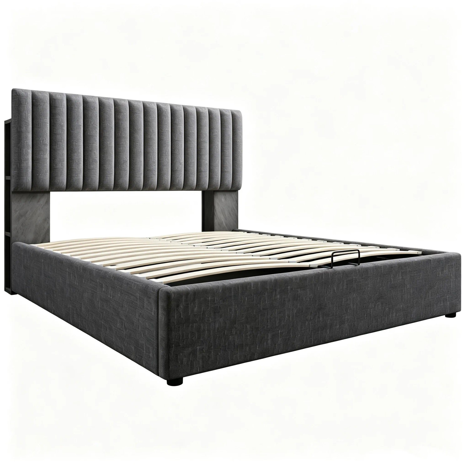 okwish Doppelbett 160x200cm mit LED USB C Stauraum Schlafzimmer Grau mit Matratze