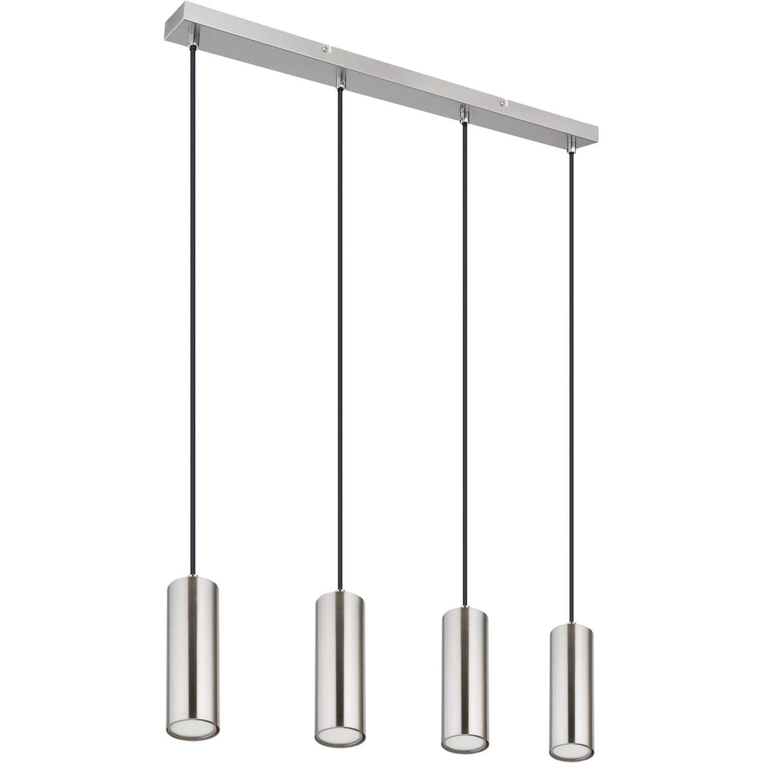 Moderne, 4-flammige Pendelleuchte Robby in Nickel matt. Ideal für Wohn- und Esszimmer.