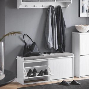 SoBuy Schuhbank Schmal mit 2 Klappen Garderobenbank mit Sitzkissen FSR98-XL-W