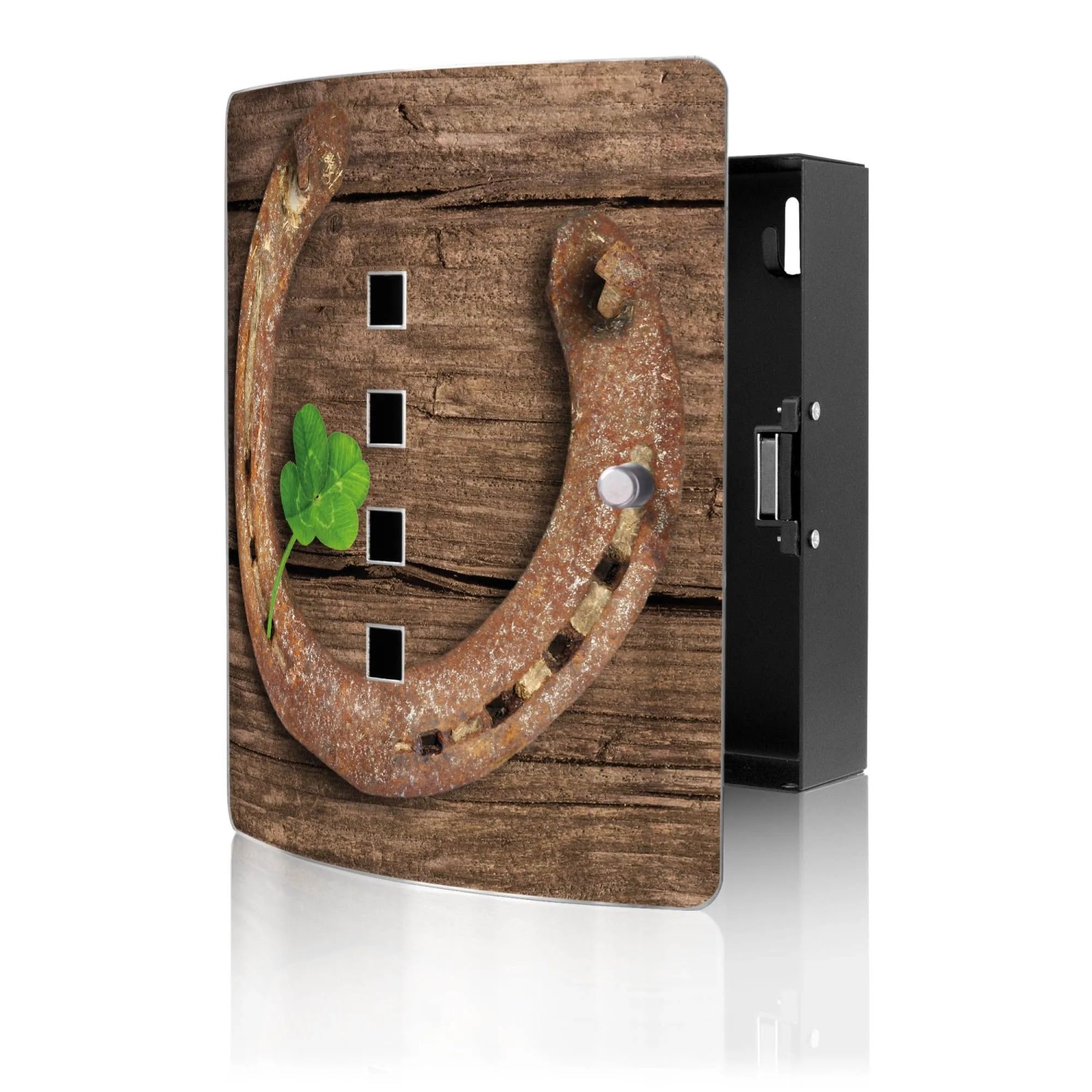 Banjado Design Schlüsselkasten Aus Edelstahl Für 10 Schlüssel 24x21,5x7cm Mit Magnetverschluss Motiv Doppeltes Glück
