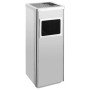 Silberner Edelstahl Standaschenbecher 36L mit integriertem Mülleimer. Modernes Design für drinnen & draußen.