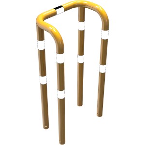 Schake Rammschutzbügel, gelb-schwarz, zum Einbetonieren, 750x1150 mm. Schutz für Baugeräte und mehr.