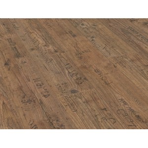 Muster Laminat Comfort Toscana Flair, Altholzstruktur, braun mit Schrift