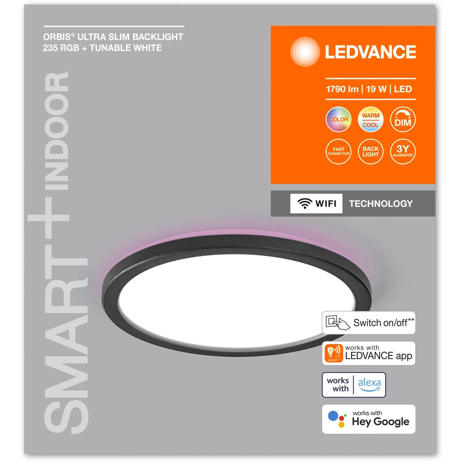 Smarte Ledvance LED-Deckenleuchte Orbis Ultra Slim mit Rücklicht, schwarz, Ø 23 cm.