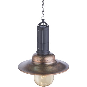 Globo LED-Solarhängeleuchte aus dunklem Metall mit warmweißem Licht, ideal für die Solar-Deko im Garten.