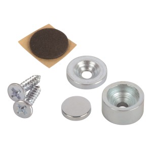 Fix-o-moll Magnetschnäpper Neodym, silberfarben, mit Schrauben und Filzgleiter.