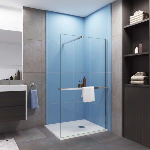 AICA Walk In Duschwand 120x200cm mit Regal und Handtuchhalter, 8mm ESG-Glas