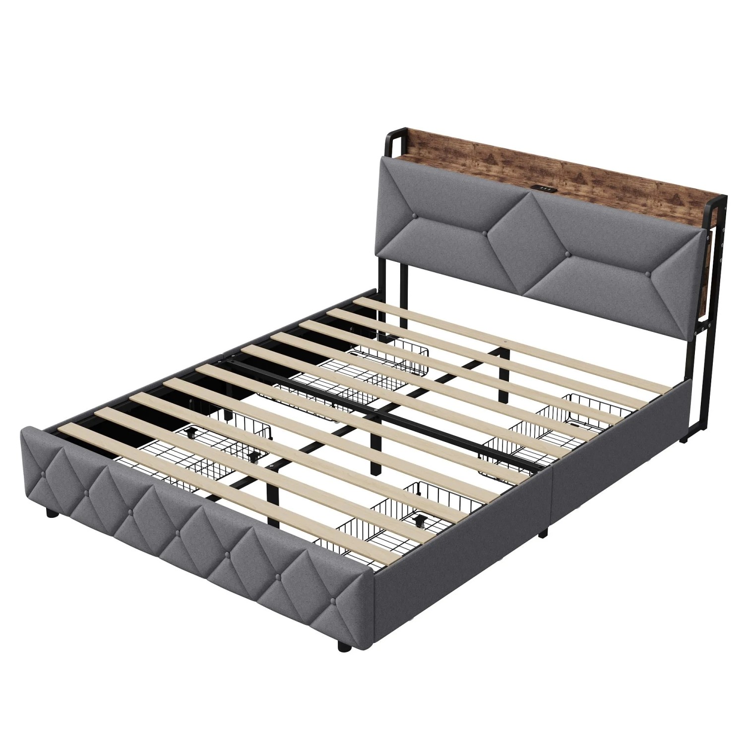 PXloue Polsterbett Bett 160x200cm mit Schubladen&Ladestation Modern