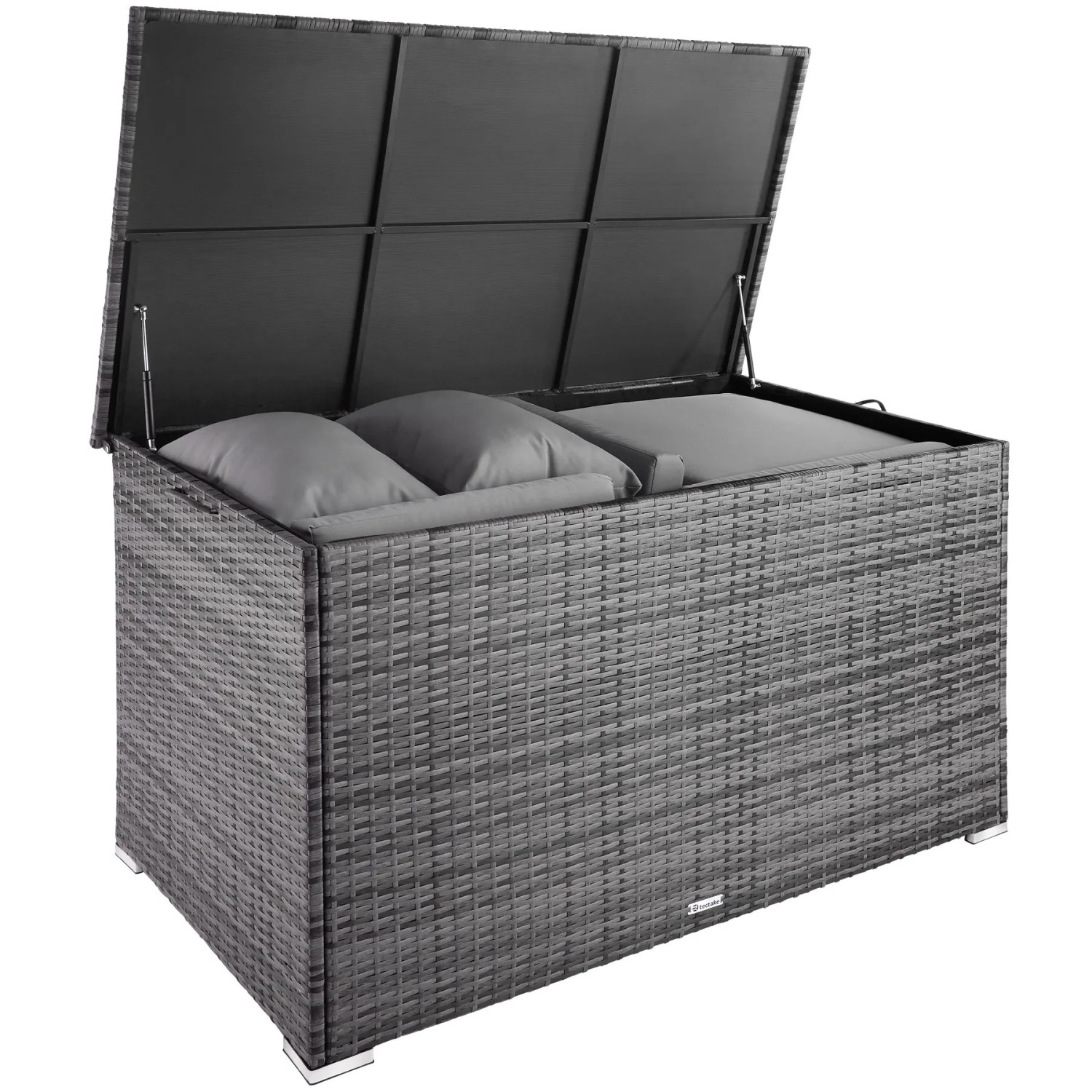 Tectake Aluminium Auflagenbox Oslo 750 L  Mit Rattangeflecht Griffschlaufen An Den Seiten  145 x 82 50 x 79 50 cm Grau