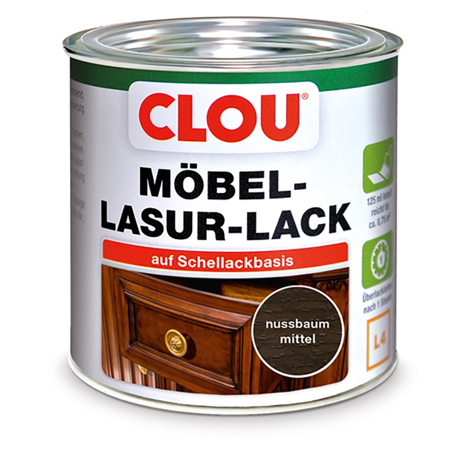 Clou Möbel-Lasur-Lack Nussbaum Mittel 125 ml