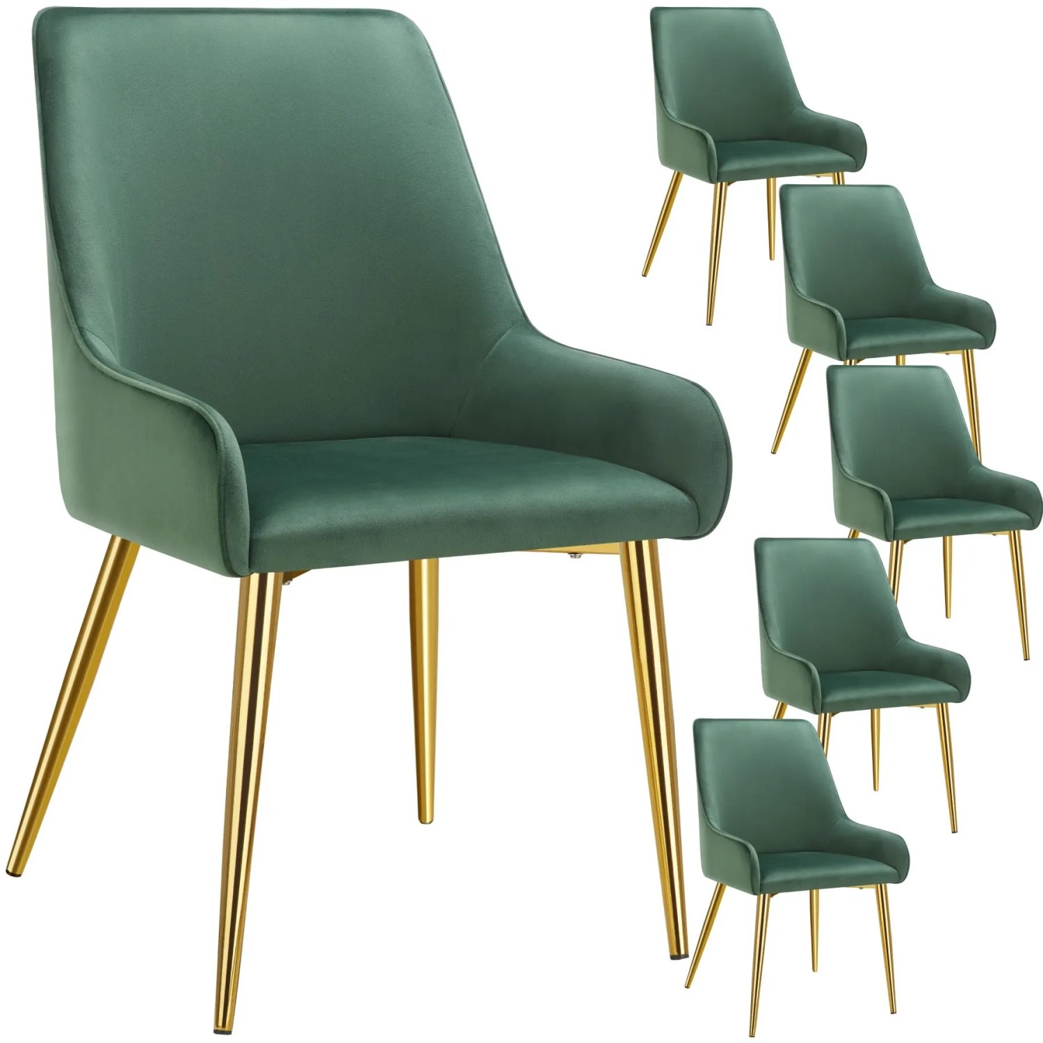 Tectake Polsterstuhl  Avane In Samtoptik  Gepolstert Ergonomische Form Mit Hoher Rückenlehne  6Er Set 61 x 52 x 89 cm Grün
