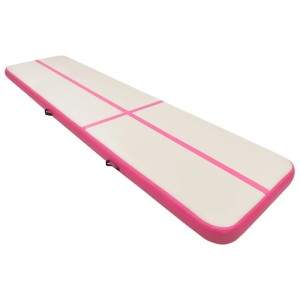 Aufblasbare Gymnastikmatte, 700x100x15 cm, rosa/weiß, mit Pumpe. Ideal für Sport & Fitness.