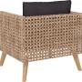 Sessel aus dem 4-teiligen Lounge-Set Junee. Polyrattan in Natur mit anthrazitfarbenem Kissen.