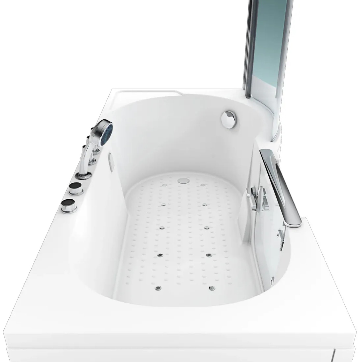 AcquaVapore Seniorendusche mit Whirlpool S12D-TH-AIR-L, 170x85 cm, mit Tür und Duschabtrennung.