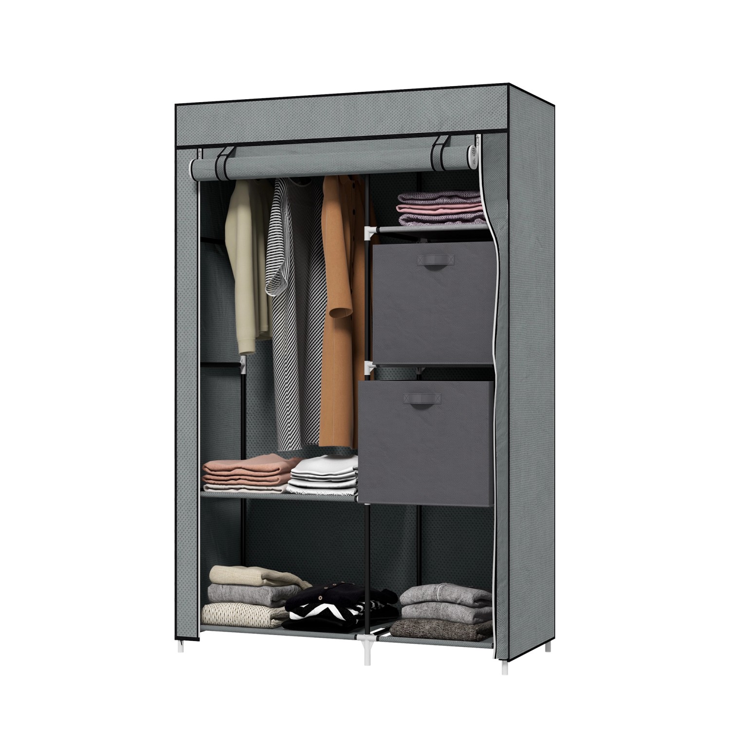 Thumbnail - HOMCOM Stoffschrank mit Schubladen Reißverschluss Dunkelgrau 102 x 42,5 x162,5cm
