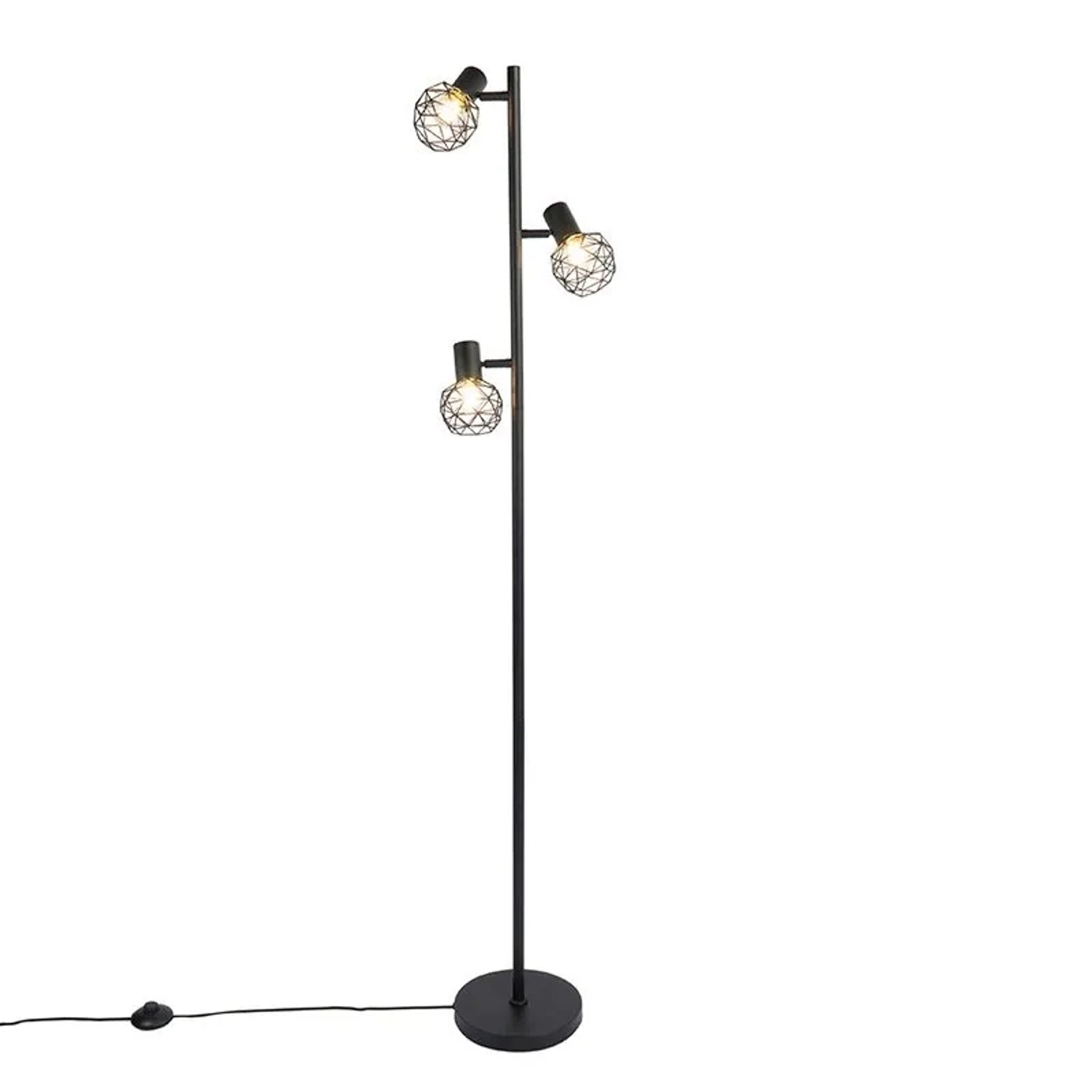 QAZQA Design Stehleuchte Schwarz 3 Licht Verstellbar Mesh
