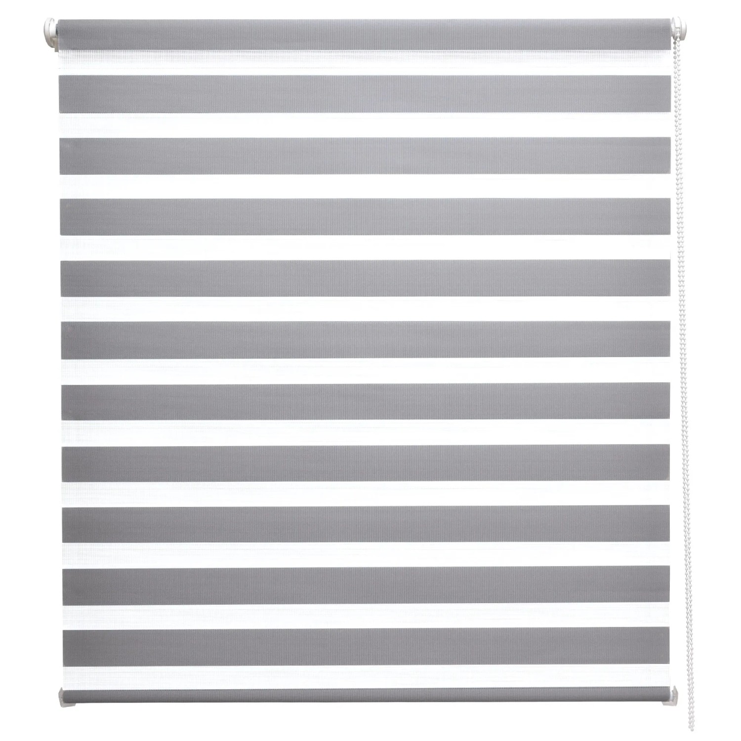 Graues Sol Royal Doppelrollo SolDecor DL2, 40x150cm, für Fenster, mit abwechselnd transparenten und blickdichten Streifen.