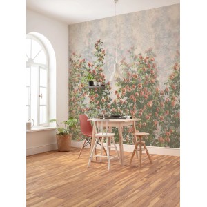 Komar Vliesfototapete Wall Roses, 300x250 cm, mit Rosenmuster im Esszimmer.