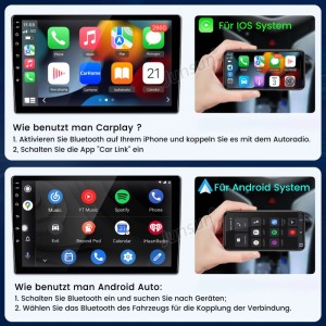 Junsun Autoradio zeigt CarPlay und Android Auto auf Display und Smartphone. Anleitung zur Nutzung für Opel Corsa E.