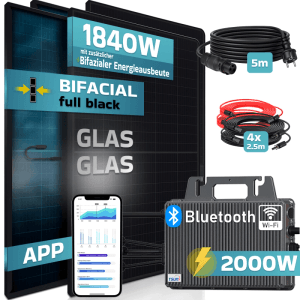 SUNNIVA Balkonkraftwerk 1840W mit Wechselrichter, Solarmodulen, Kabel und App-Steuerung.