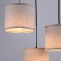 Just Light Pendelleuchte Bark mit drei beigen Stoffschirmen im Holzdekor.