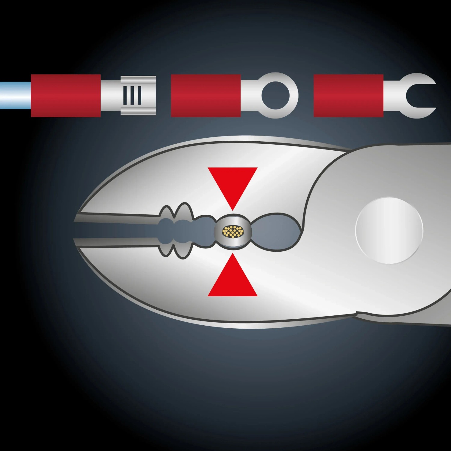 LUX Seitenschneider VDE Professional 190 mm beim Verpressen einer Kabelschelle.