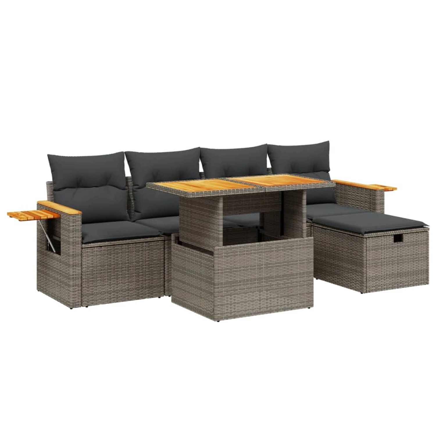vidaXL 6-Tlg Garten-Sofagarnitur mit Kissen Grau Poly Rattan 3276140 günstig online kaufen