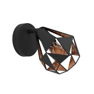 Eglo Wandleuchte Carlton7, schwarz-kupferfarben, antik. 1-flammige Wandlampe mit E27 Fassung.