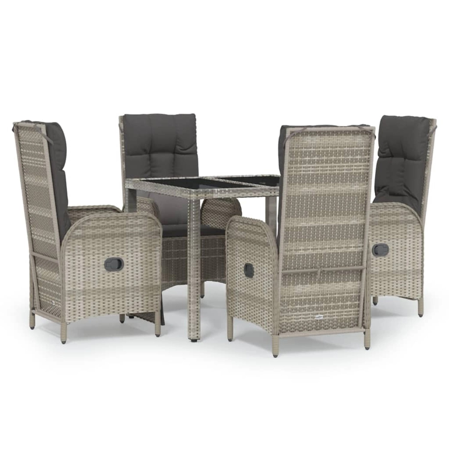 vidaXL 5-Tlg Garten-Essgruppe mit Kissen Grau Poly Rattan 3185035