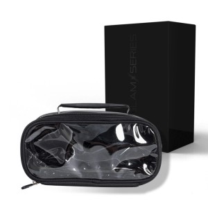 Schwarzes Glamseries Glamswitcher Pouch Taschen Inlay mit transparentem Deckel, Reißverschluss und Griff für Make-Up Aufbewahrung.