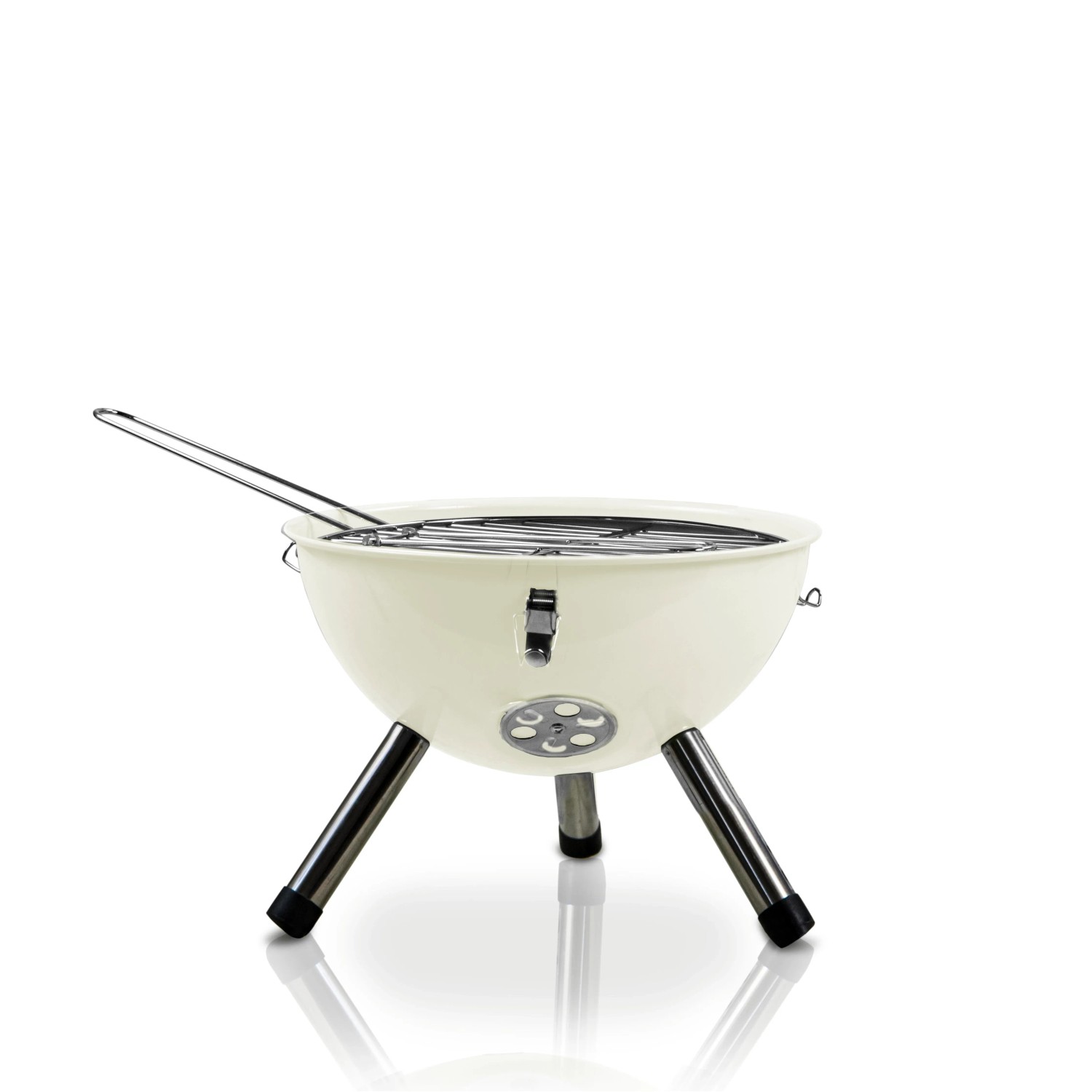 Activa Kugelgrill Mallorca, Ø 30 cm, creme, mit Edelstahlbeinen und verchromtem Grillrost.