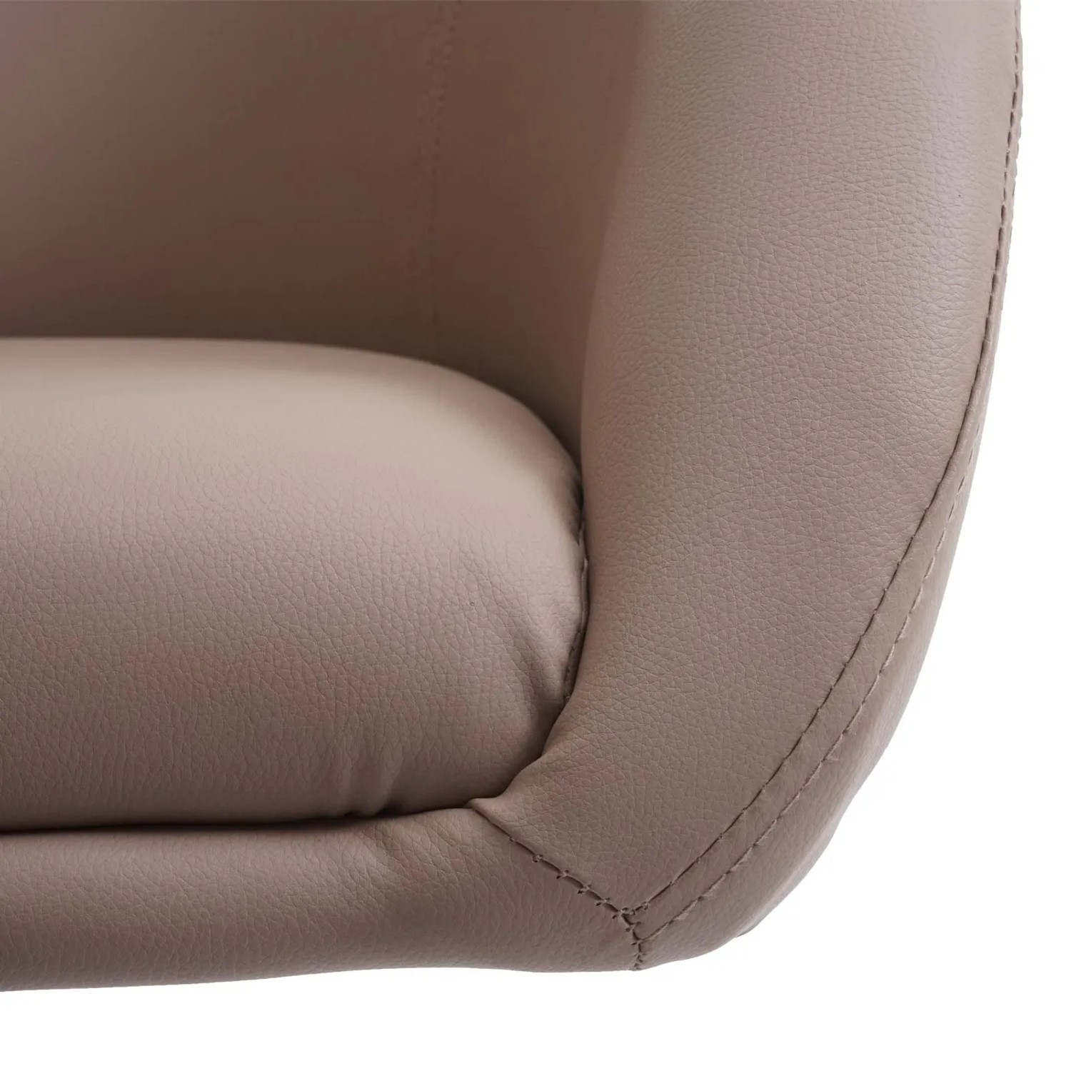 Detailaufnahme: MCW Esszimmerstuhl F19, Kunstleder Taupe, Polsterstuhl mit abgerundeten Formen.