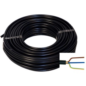 Schwarzes Emskabel Erdkabel NYY-J 3 x 1,5 mm² auf einer 100m Rolle, Detailaufnahme der Kabeladern.