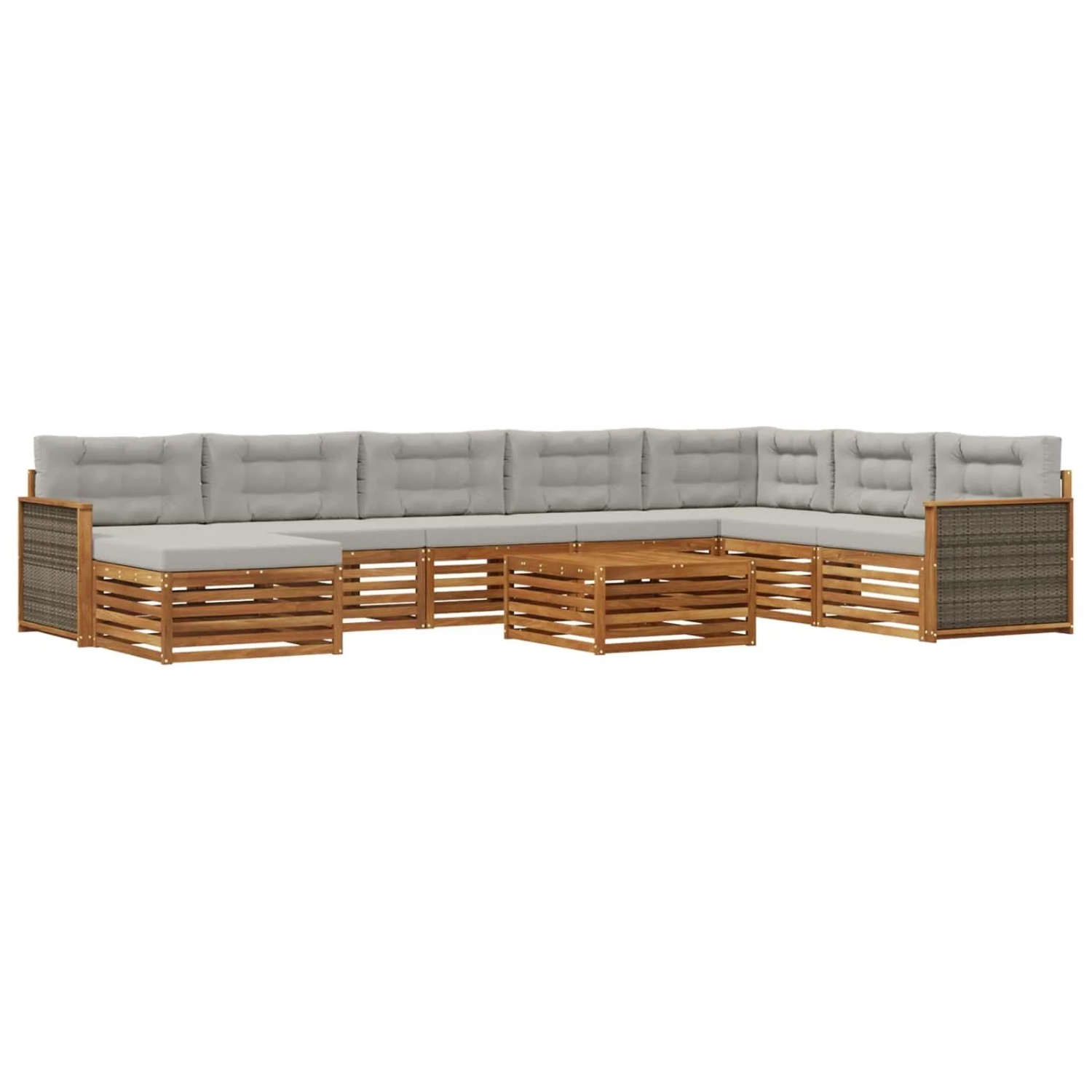 vidaXL Outdoor-Sofagarnitur mit Kissen 9 Stk Natur und Hellgrau 3383739