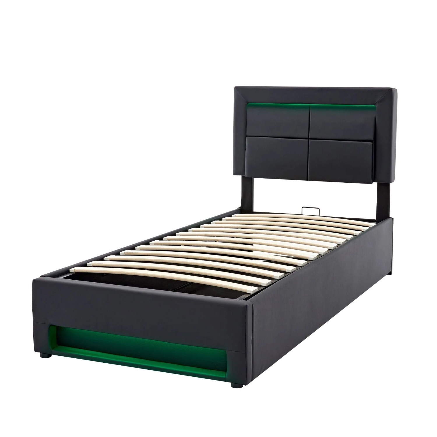 okwish Polsterbett 90x200cm mit USB LED Stauraum Schlafzimmer Schwarz ohne Matratze