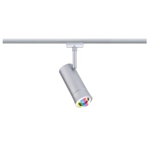 Chromfarbener Paulmann URail LED-Schienenspot Tarie, RGBW dimmbar, mit Farbwechsel. Smart steuerbar.